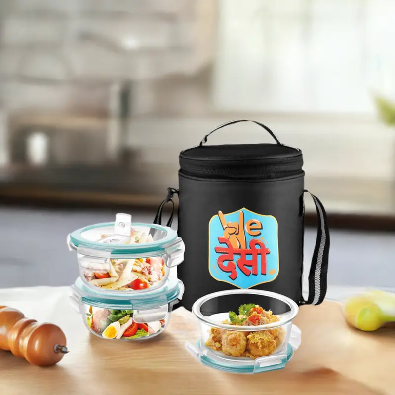 "We Desi" - Glass Tiffin with Printed Jacket (Milton)