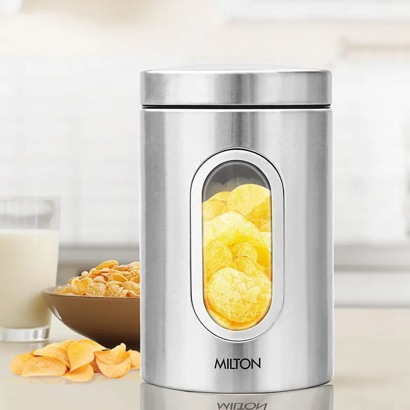 Steel Clear 200 Round Storage Jar, Steel Plain (Milton)