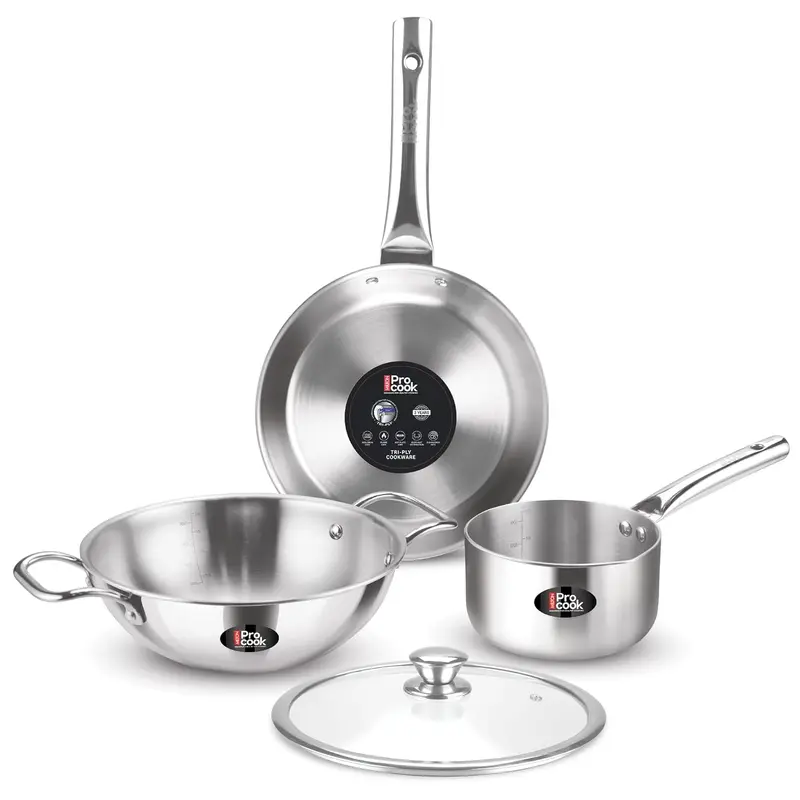 Triply Stainless Steel 4 Pc Induction Cookware Set (Procook By Milton)