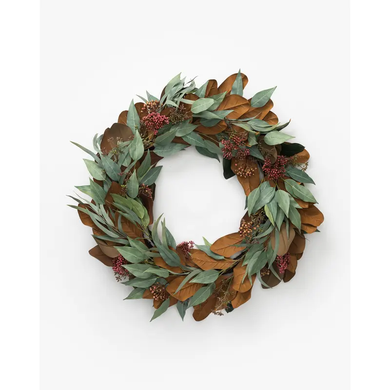 30" Faux Magnolia & Eucalyptus Wreath