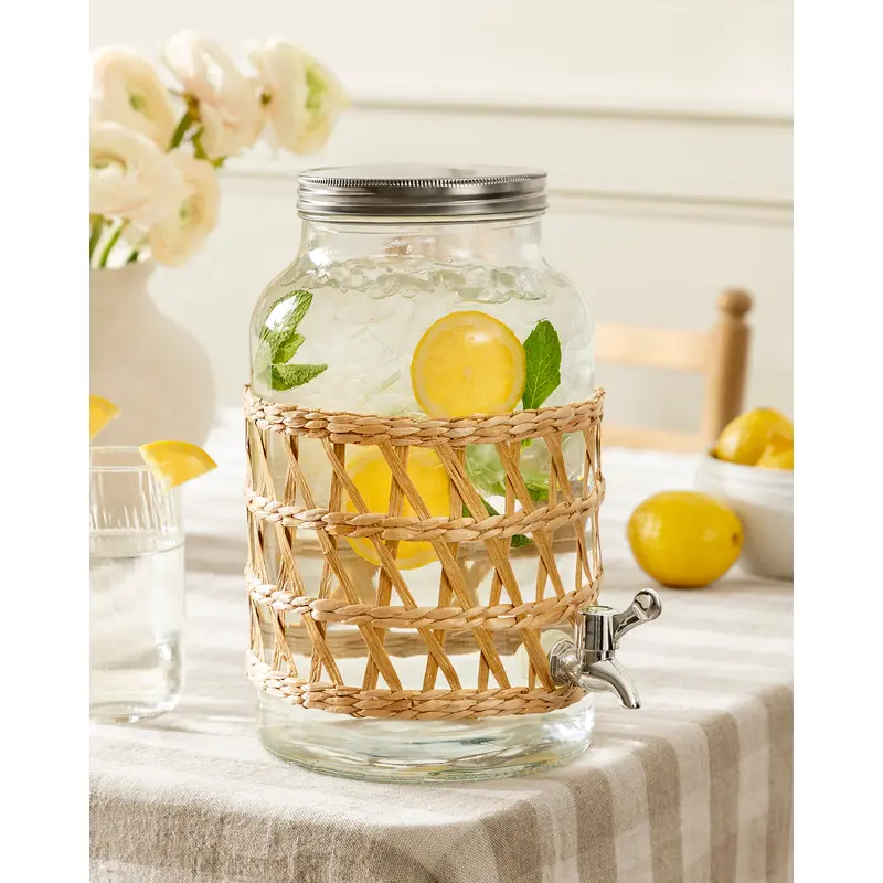Glass Beverage Dispenser with Woven Sleeve