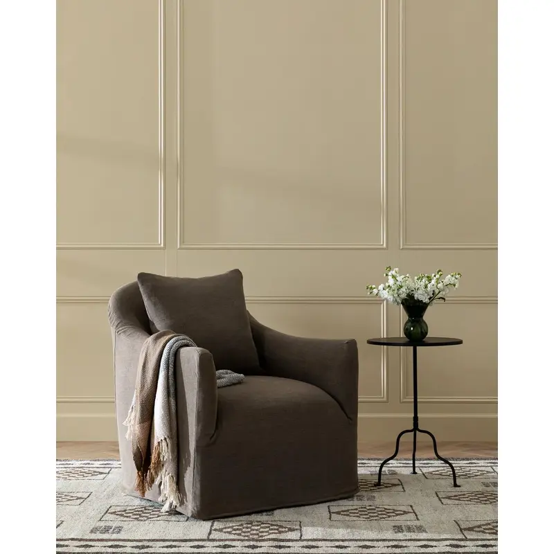 Trudeaux Slipcover Swivel Chair in Coffee (Ready to Ship)