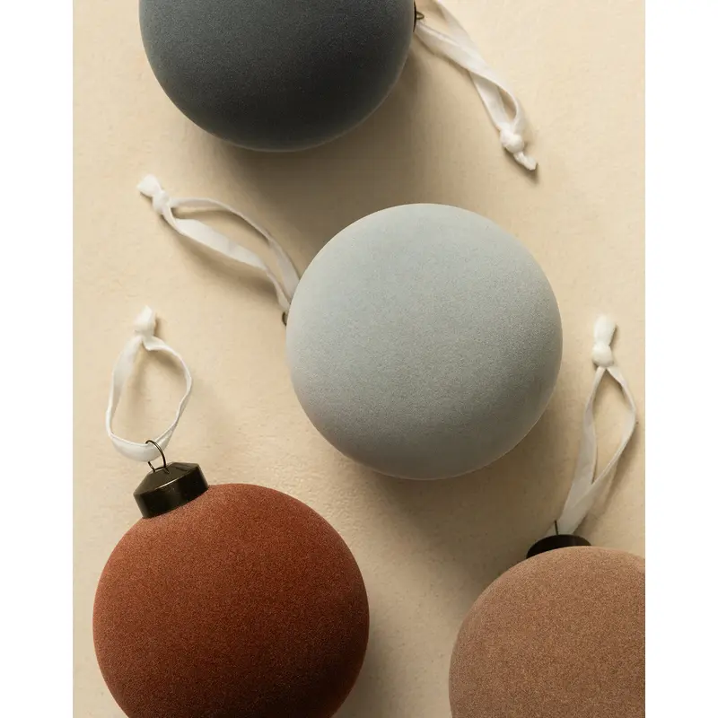 4" Assorted Flocked Baubles (Set of 4)