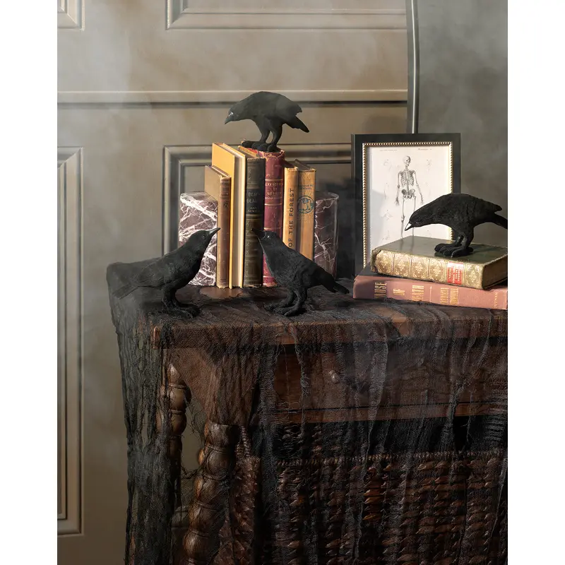 Flocked Resin Crow Statues (Set of 2)