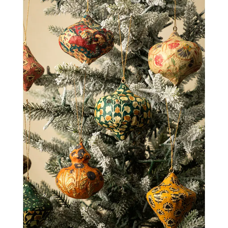 Paper Mache Block Printed Ornament (Set of 8)