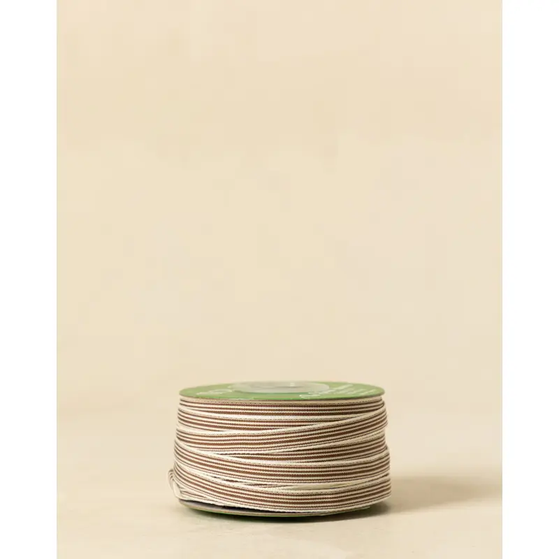 3/8" Oatmeal & Brown Woven Grosgrain Stripe Ribbon