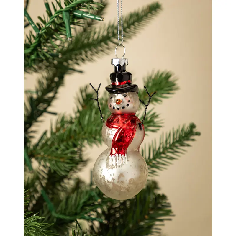 Mercury Glass & Wire Snowman Ornament
