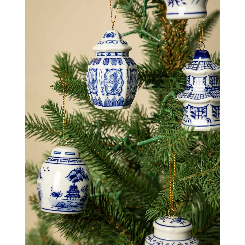 Stoneware Ginger Jar Ornaments (Set of 6)
