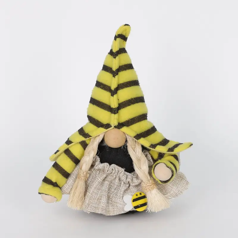 Spring Table Top Gnome with Yellow Striped Hat