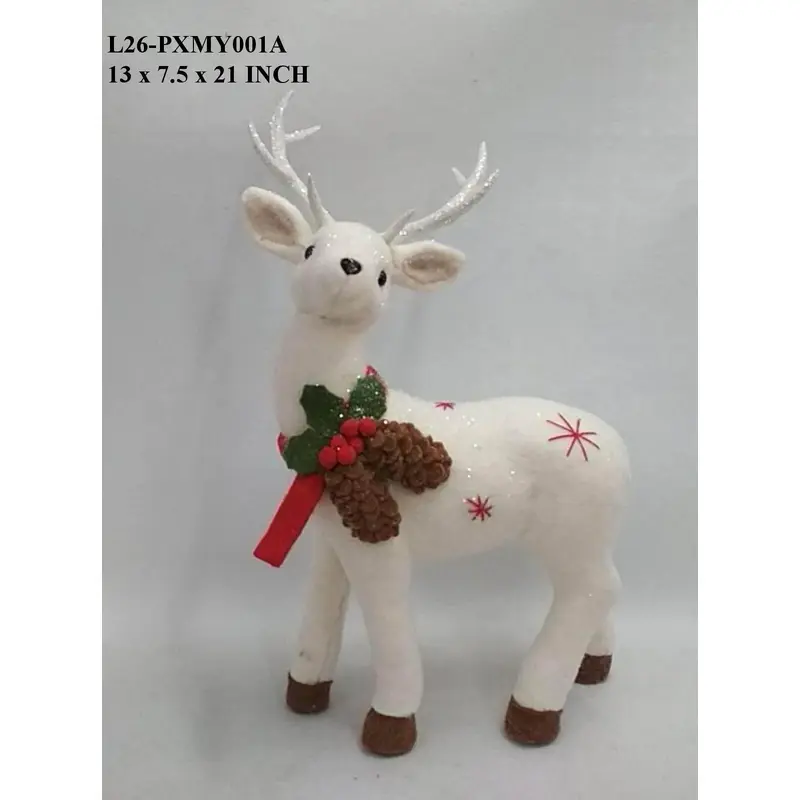 White Fabric Standing Reindeer with Pinecone Decor