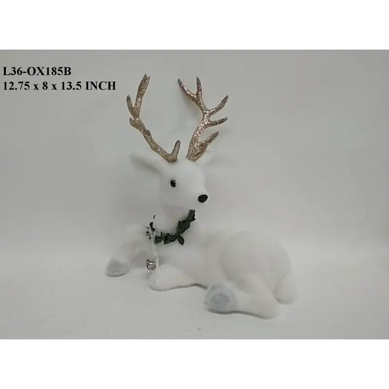 White Sitting Deer with Gold Antler