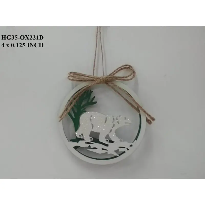 Wood Glittered Bear Ornament