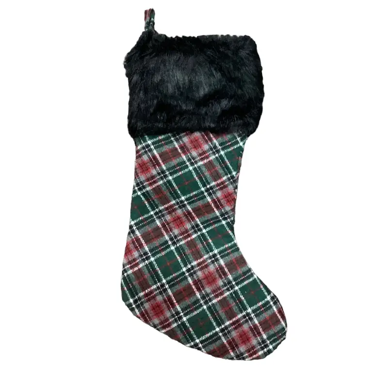 Xmas Stockings Plaid with Black Fur