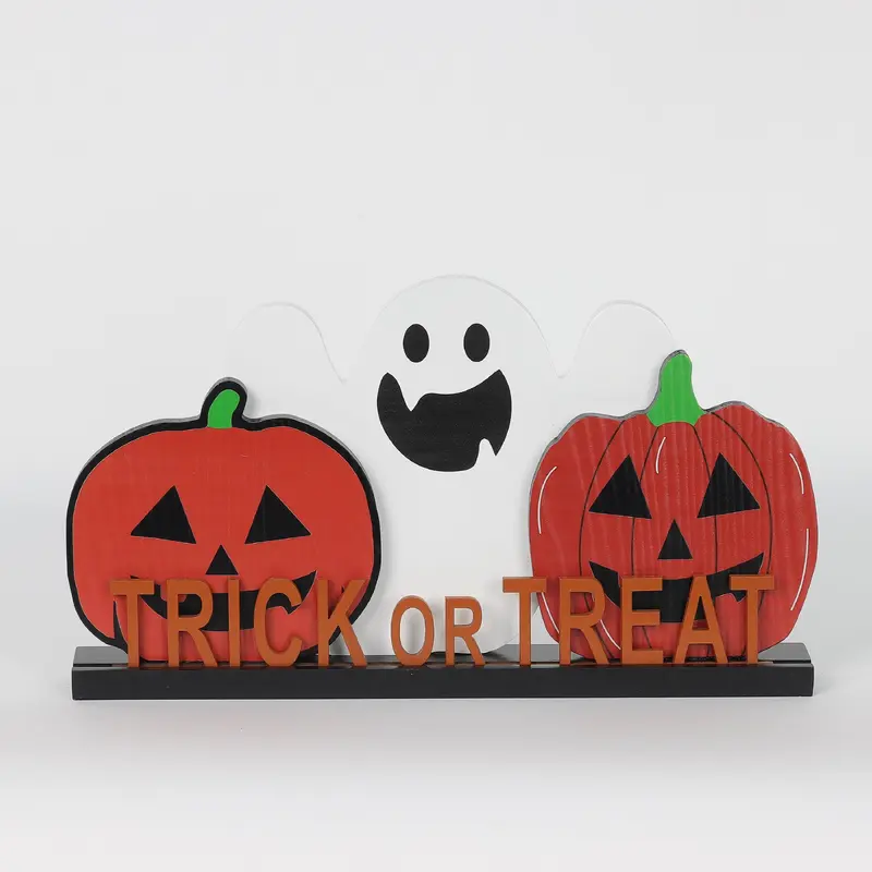 WOODEN PUMPKIN TABLE DECOR TREAT OR TREAT
