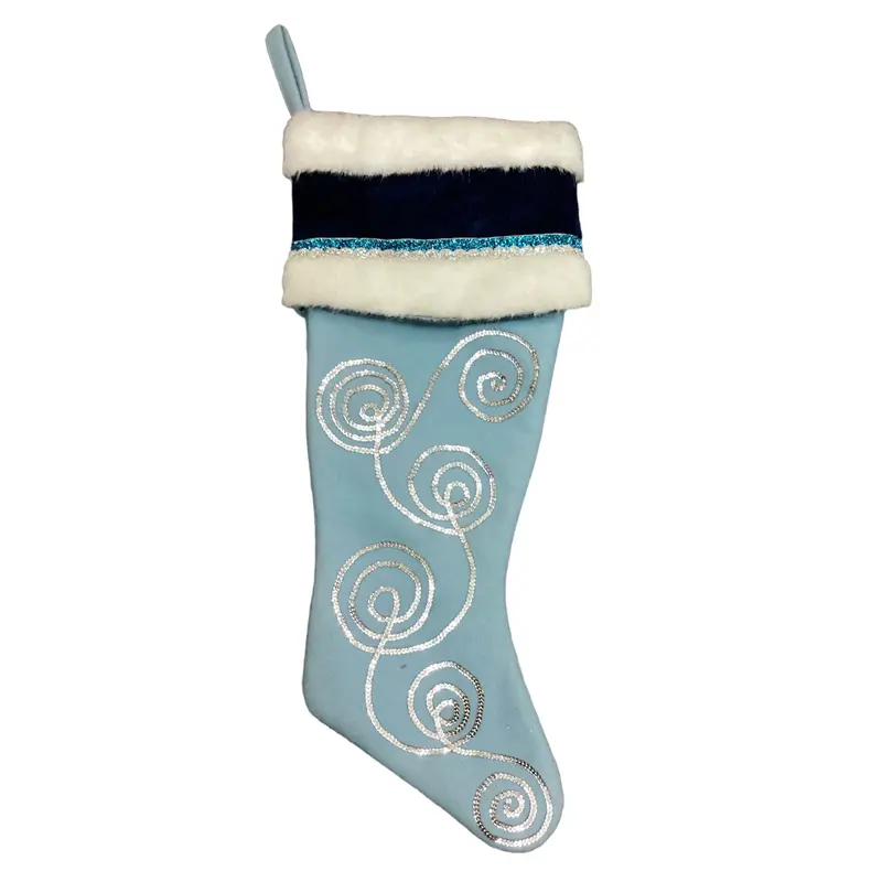 Xmas Stockings Blue with Silver Swirl Beads