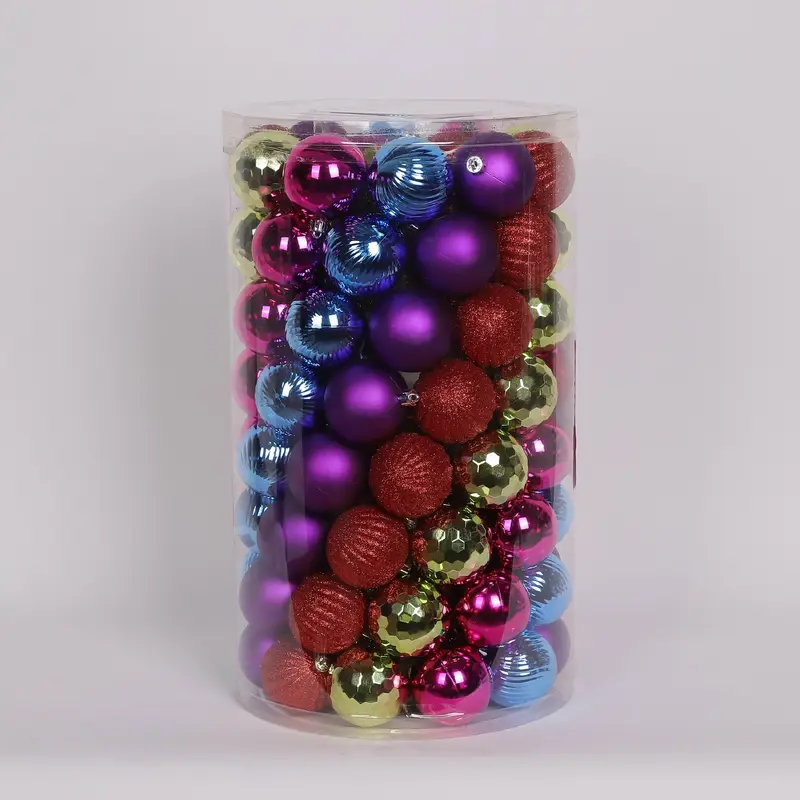 100 Shatterproof Ornaments box set - Blue, Purple, Red, Pink and Gold