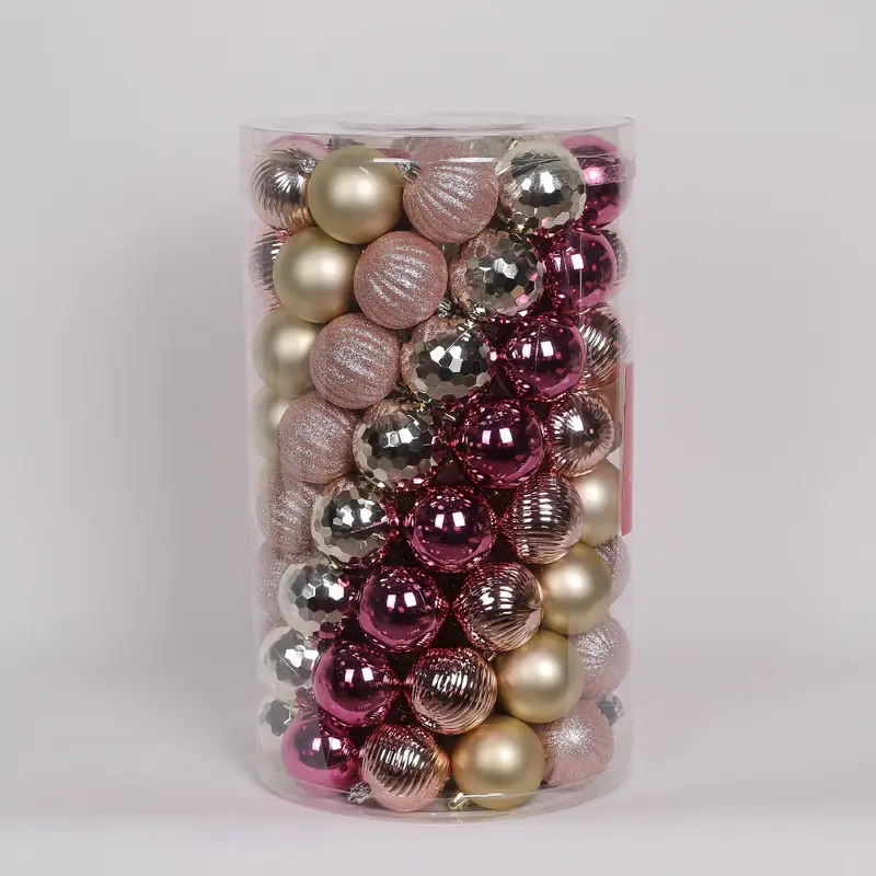 100 Shatterproof Ornaments box set - Pink, Silver and Gold