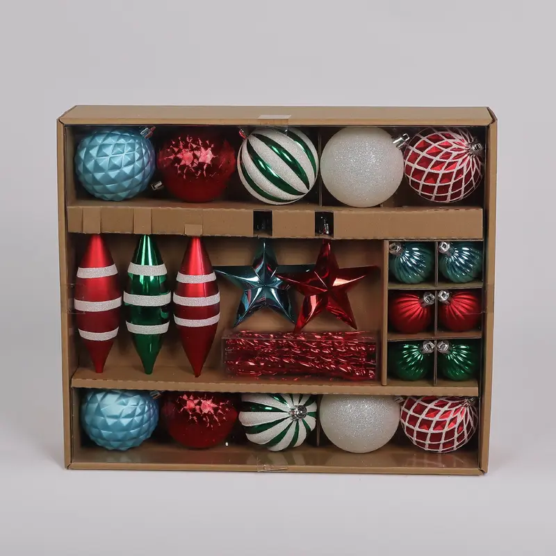 22 Shatterproof Ornaments box set - Blue, Red, Green and White