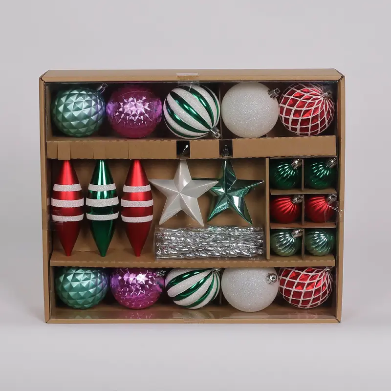 22 Shatterproof Ornaments box set - Blue, Red, Green, Purple and White