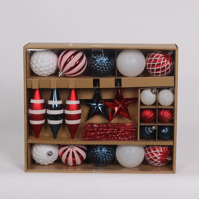 22 Shatterproof Ornaments box set - Red, Silver and Blue