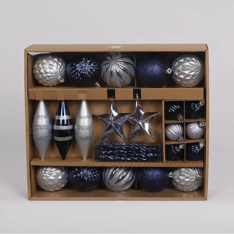 22 Shatterproof Ornaments box set - Silver and Blue
