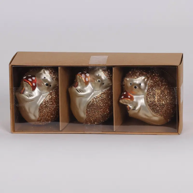 3 Ornament Box Set - Hedgehog with mushroom
