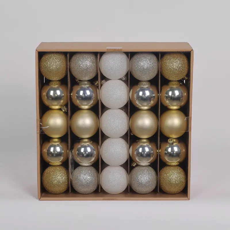 50 Shatterproof Ornaments box set - Gold, Silver and White