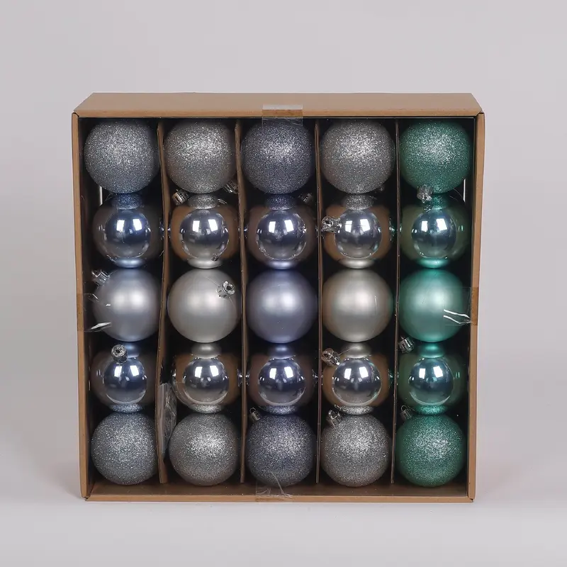 50 Shatterproof Ornaments box set - Light Blue, Silver and Turquoise
