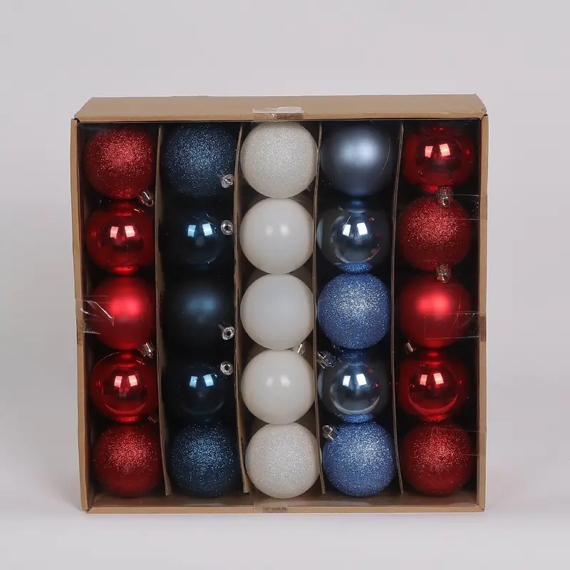 50 Shatterproof Ornaments box set - Red, Blue and White