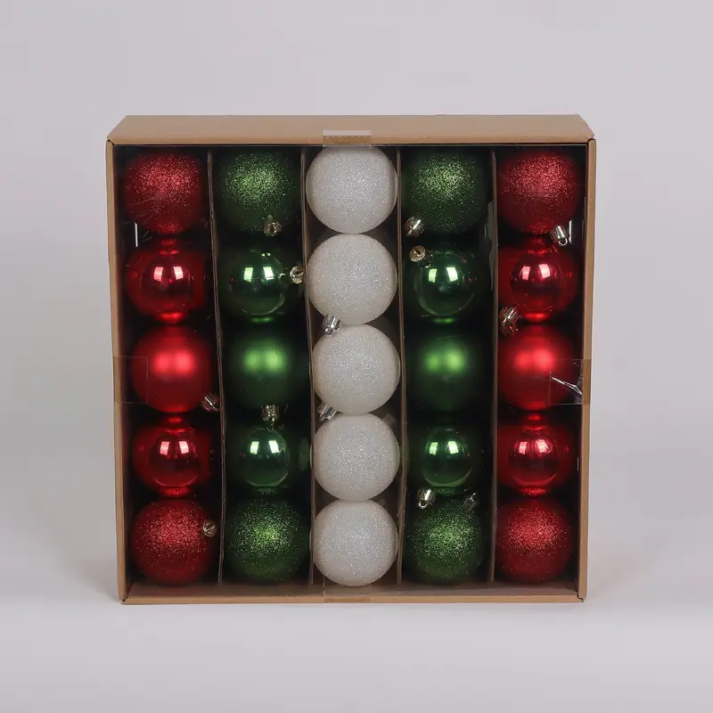 50 Shatterproof Ornaments box set - Red, Green and White