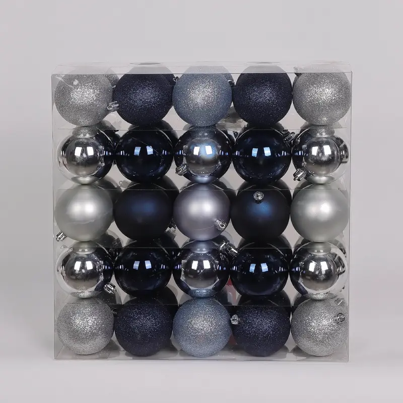 50 Shatterproof Ornaments box set - Royal Blue and Silver