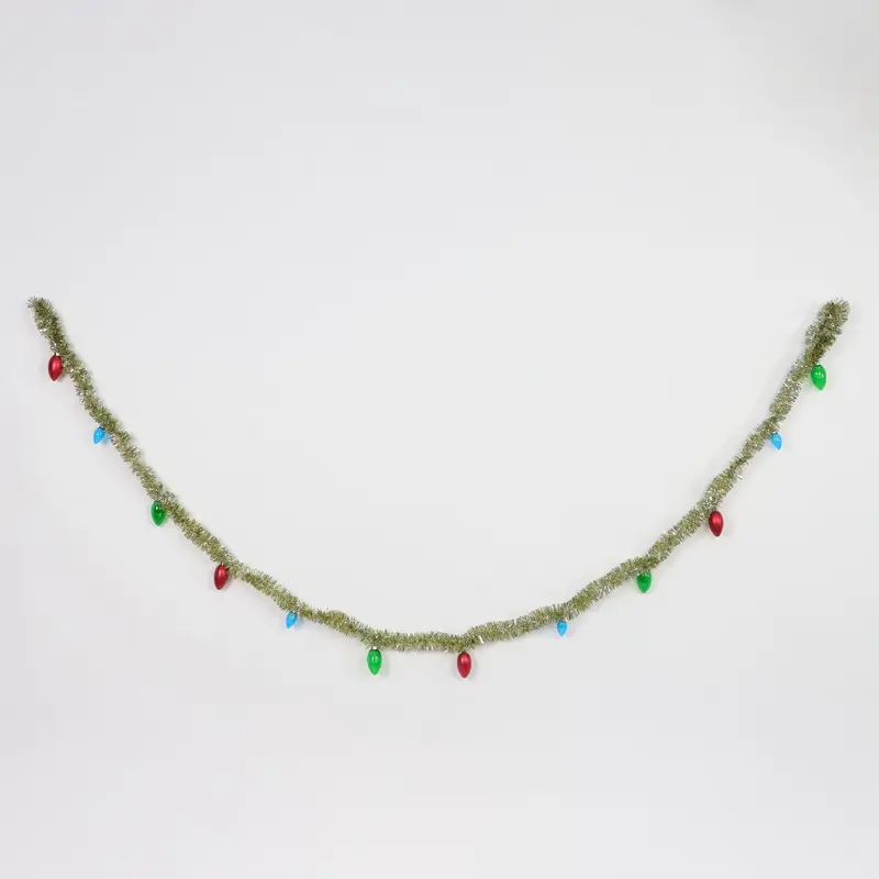 Tinsel Garland Gold with Light Bulb 84"