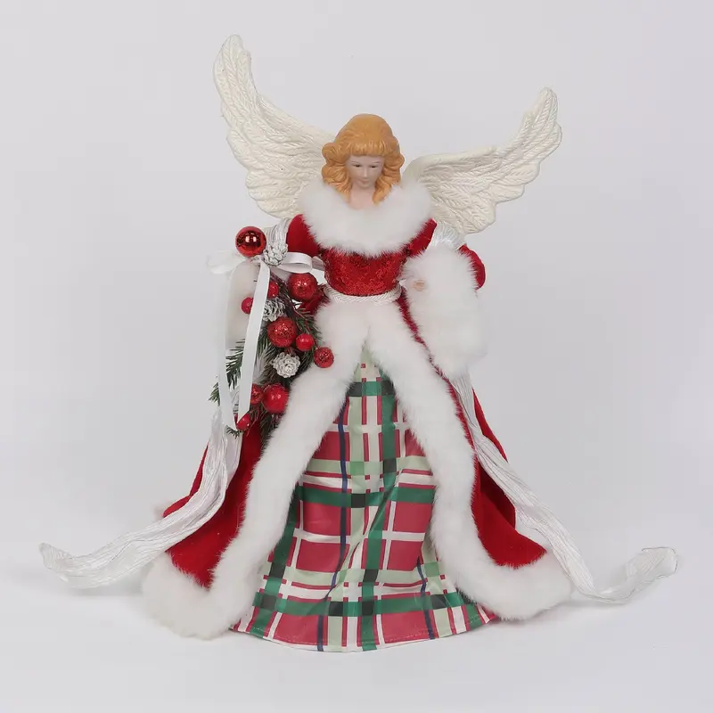 Traditional angel in plain and velvet dress with glittered wings