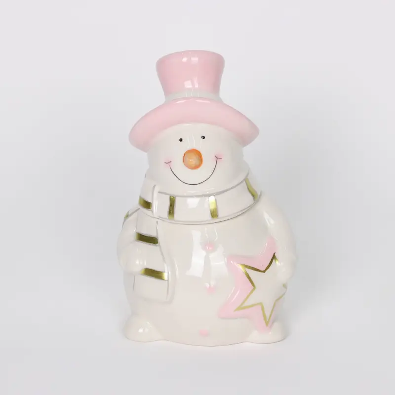 Ceramic cookie jar with pink hat as lid
