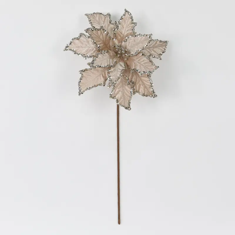 Champagne leafy poinsettia pick