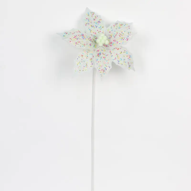 Colorful luminous sprinkled poinsettia pick