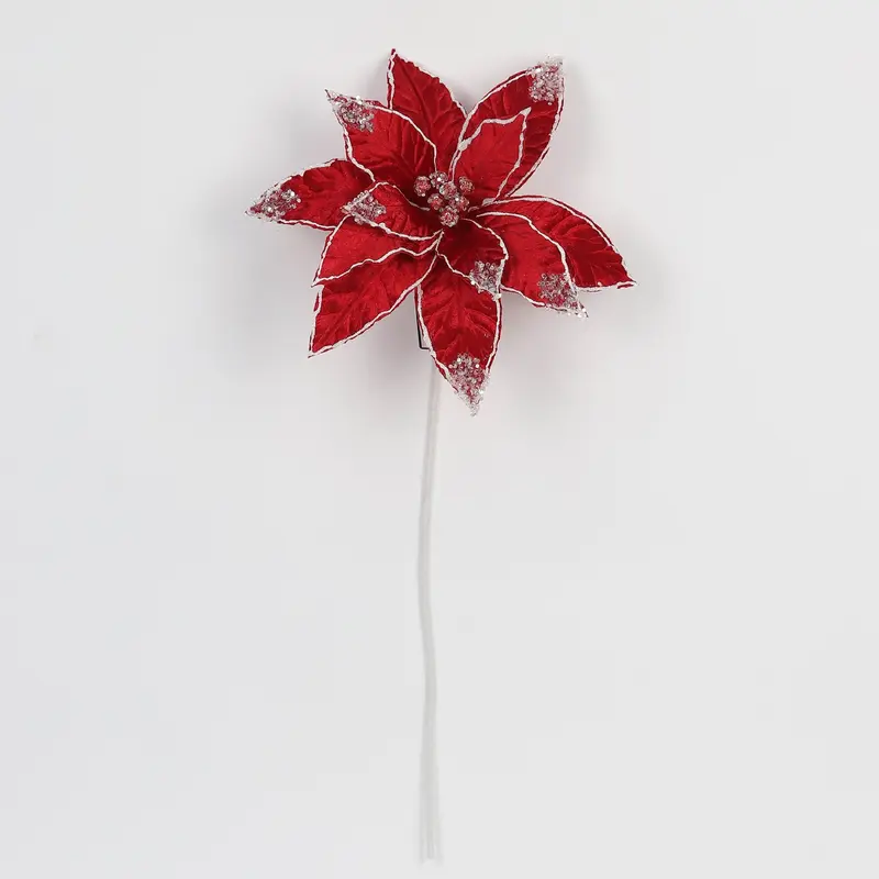 Decorated red poinsettia pick