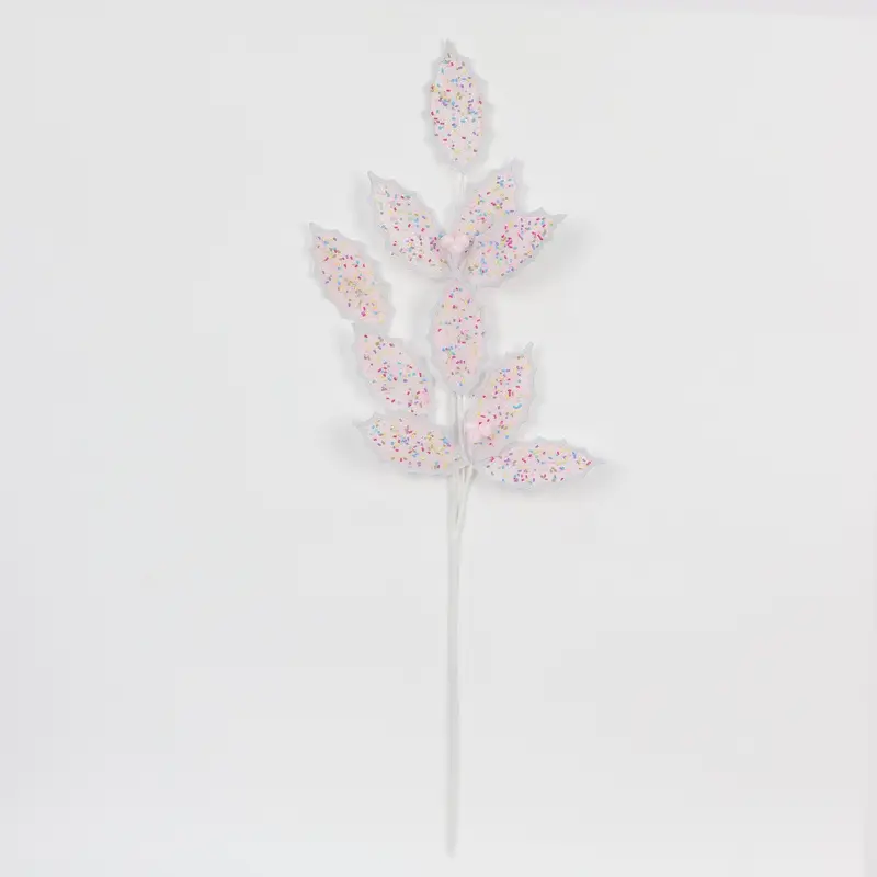 Pink glitter leaf pick