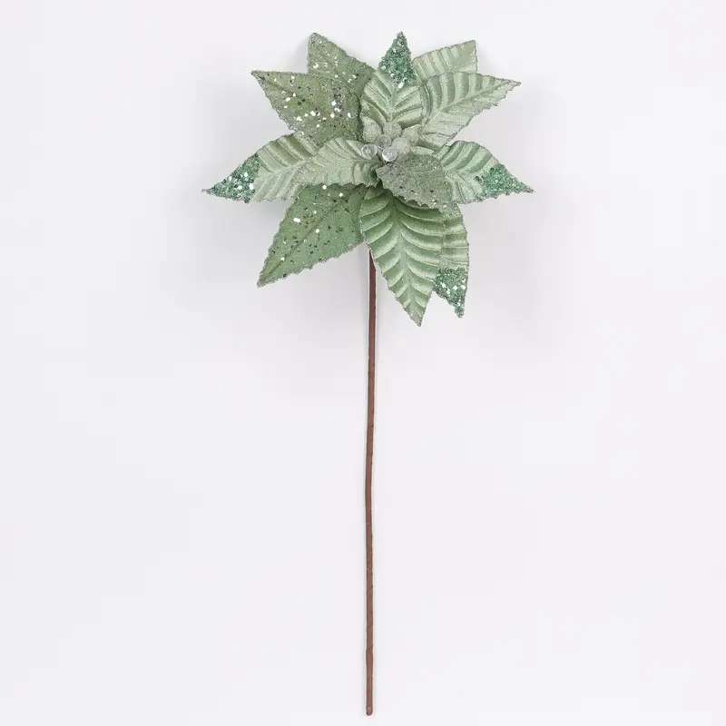 Sage green peppermint poinsettia pick