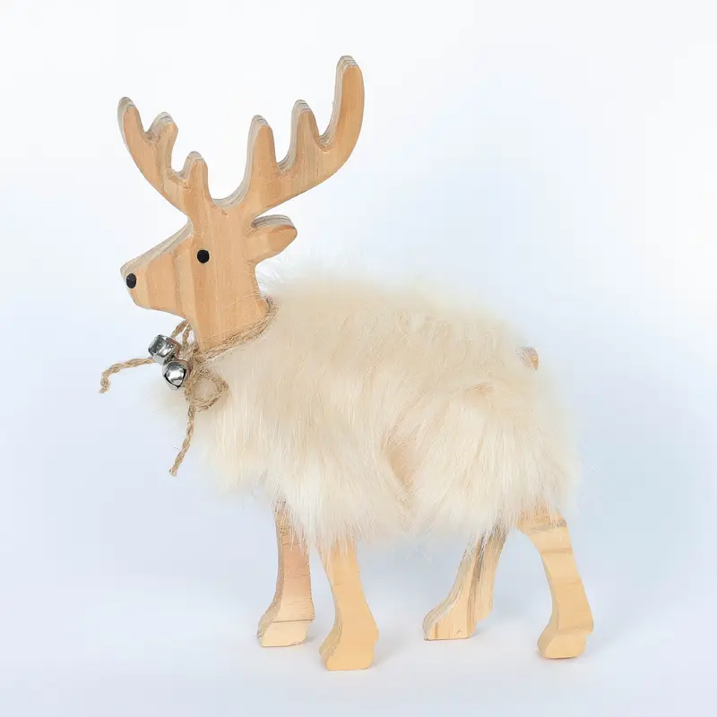 Standing Wood Reindeer with Fur