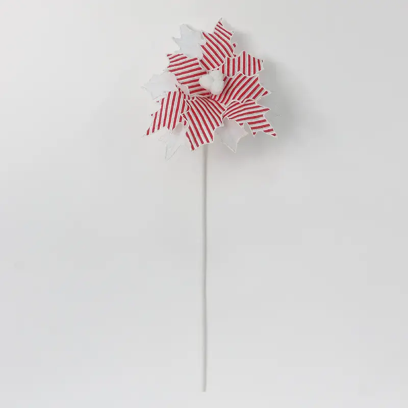 Stripped red and white poinsettia pick