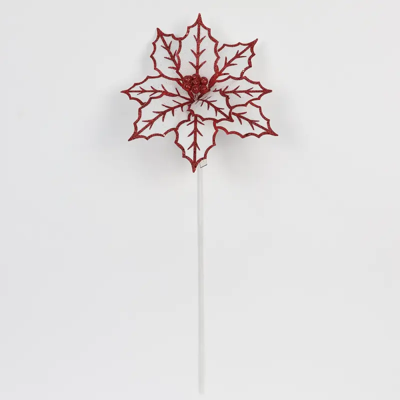 White and red poinsettia pick