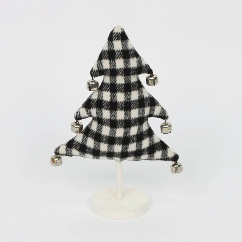 Black and white checkered Christmas tree with jingle bells