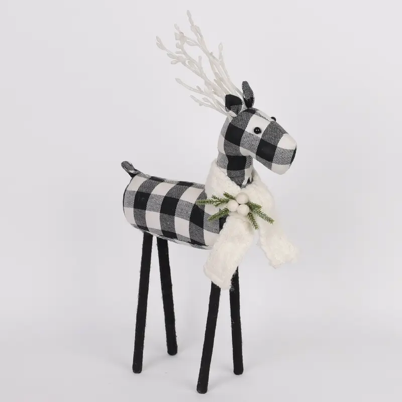 Black and white checkered reindeer with knitted scarf