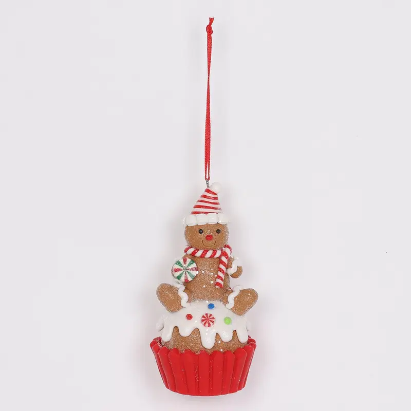 Clay gingerbread man on a cupcake ornament