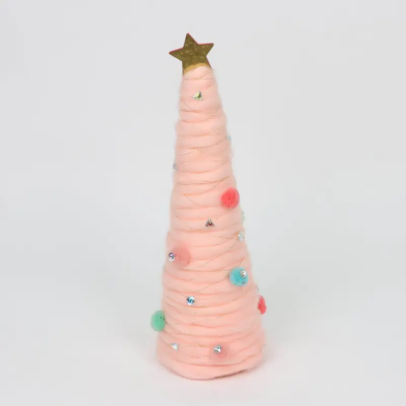 Pink cotton cool Christmas tree withdangle beads and pom poms