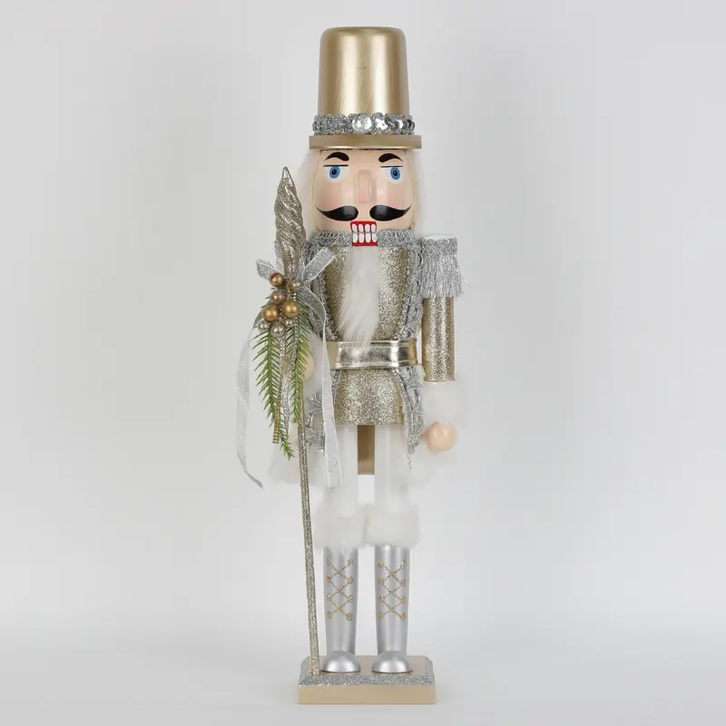 Winter frosted wooden nutcracker