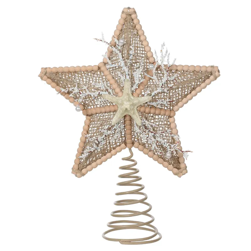 Wood burlap star tree topper