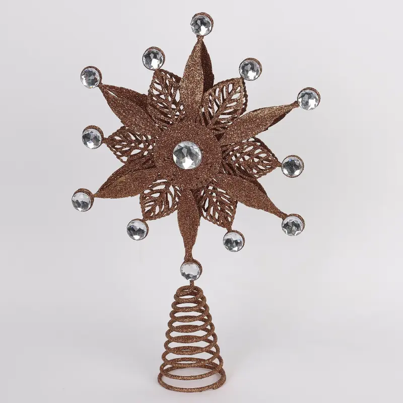 Brown glittered jewelled star tree topper
