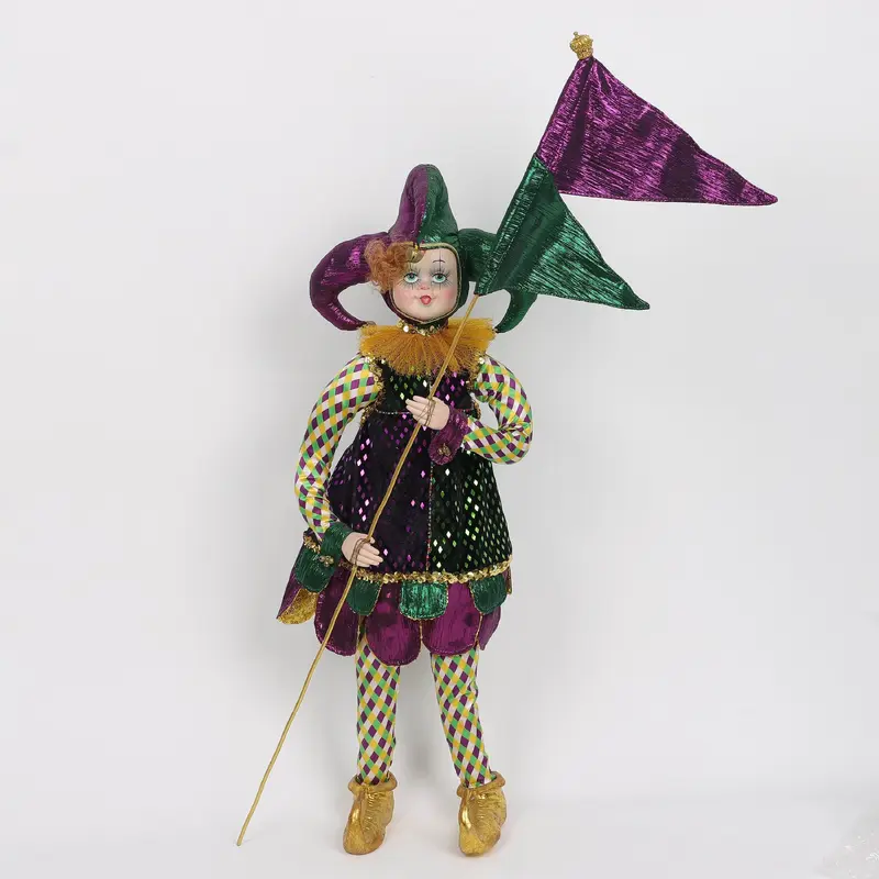 Christmas jester with glittered fabric and bells
